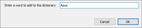 Dialog prompting a word to be added to the dictionary